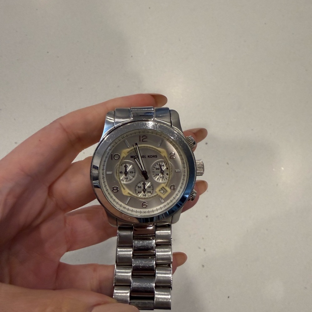 Michael Kors Silver and White Chronograph Watch